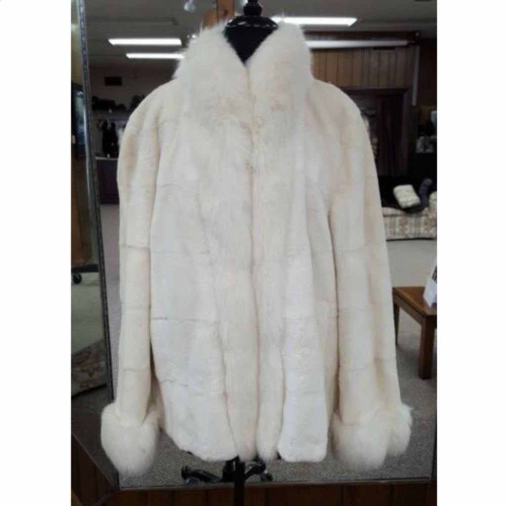 Rex Rabbit Fur Sheared Jacket with Fox Fur - Picture 3 of 8